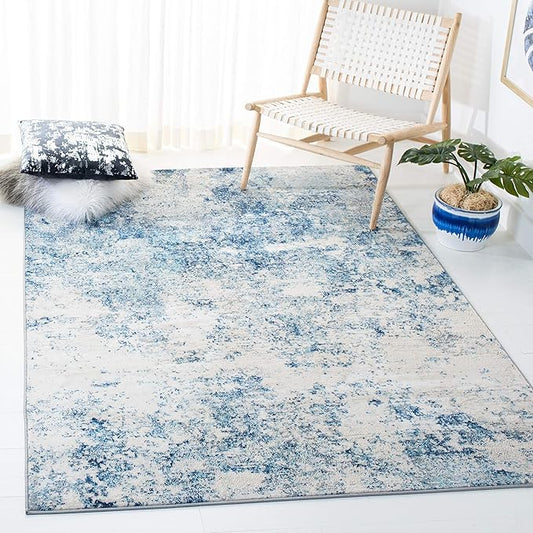 SAFAVIEH Brentwood Collection 3' x 5' Ivory / Navy BNT822B Modern Abstract Non-Shedding Living Room Bedroom Accent Rug