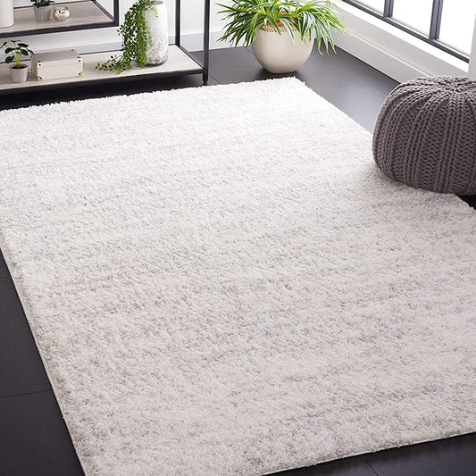 SAFAVIEH Berber Shag Collection Area Rug - 4'5" Square, Ivory & Light Grey, 1.2-inch Thick Ideal for High Traffic Areas in Living Room, Bedroom (BER563F)