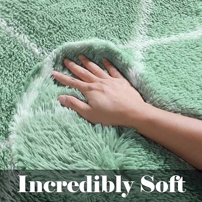 ONASAR Area Rugs for Bedroom Living Room, 4x6 Fluffy Sage Green and White Throw Rug, Shaggy Geometric Floor Mat for Home Decor Aesthetic, Soft Plush Fuzzy Carpet for Nursery Kids Teen Dorm