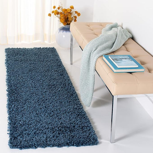 SAFAVIEH August Shag Collection Runner Rug - 2' x 9', Navy, Solid Design, Non-Shedding & Easy Care, 1.5-inch Thick Ideal for High Traffic Areas in Living Room, Bedroom (AUG200M)