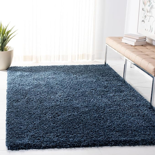 SAFAVIEH August Shag Collection Area Rug - 5'3" x 7'6", Navy, Solid Design, Non-Shedding & Easy Care, 1.5-inch Thick Ideal for High Traffic Areas in Living Room, Bedroom (AUG200M)