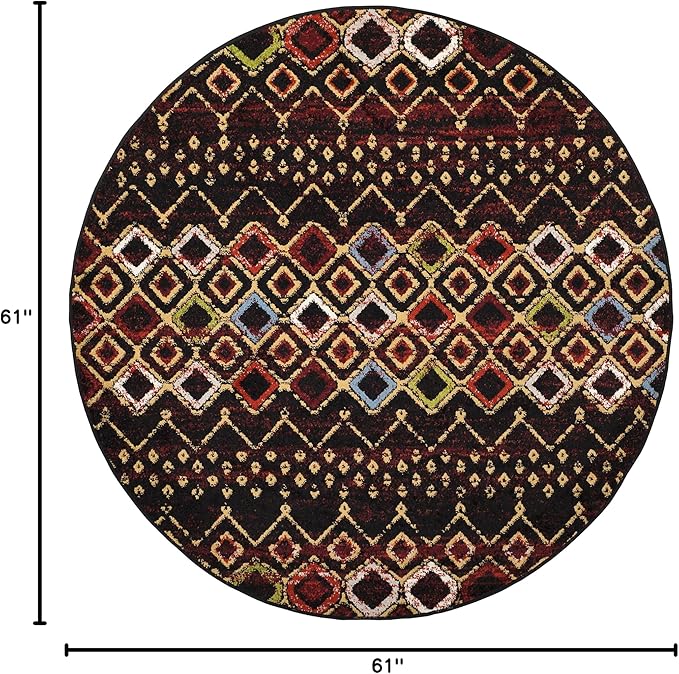 SAFAVIEH Amsterdam Collection Area Rug - 5'1" Round, Black & Multi, Moroccan Boho Design, Non-Shedding & Easy Care, Ideal for High Traffic Areas in Living Room, Bedroom (AMS108P)