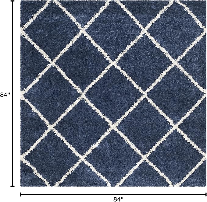 SAFAVIEH Hudson Shag Collection Area Rug - 7' Square, Navy & Ivory, Modern Trellis Design, Non-Shedding & Easy Care, 2-inch Thick Ideal for High Traffic Areas in Living Room, Bedroom (SGH281C)