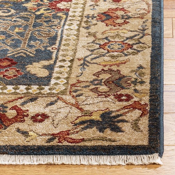 SAFAVIEH Kashan Collection Runner Rug - 2'6" x 8', Blue & Tan, Traditional Oriental Design, Non-Shedding & Easy Care, Ideal for High Traffic Areas in Living Room, Bedroom (KSN303G)