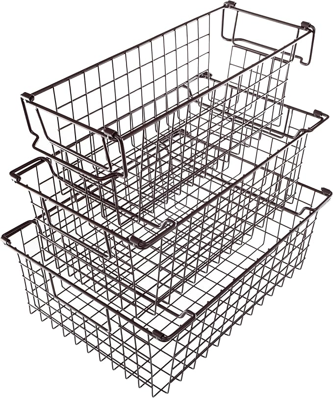 Set of 3 Storage Bins - Basket Set for Toy, Kitchen, Closet, and Bathroom Storage - Small, Medium, and Large Shelf Organizers by Home-Complete (Brown)