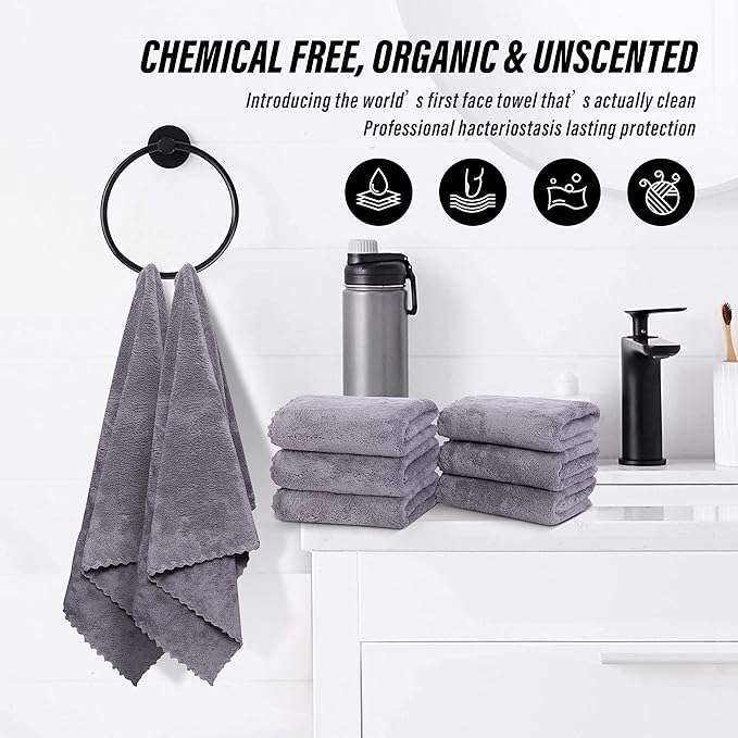 6 Pack Premium Hand Towels - Quick Drying - Microfiber Coral Velvet Highly Absorbent Towels - Multipurpose Use as Hotel, Bathroom, Shower, Spa, Hand Towel 16 x 28 inches (Light Grey)