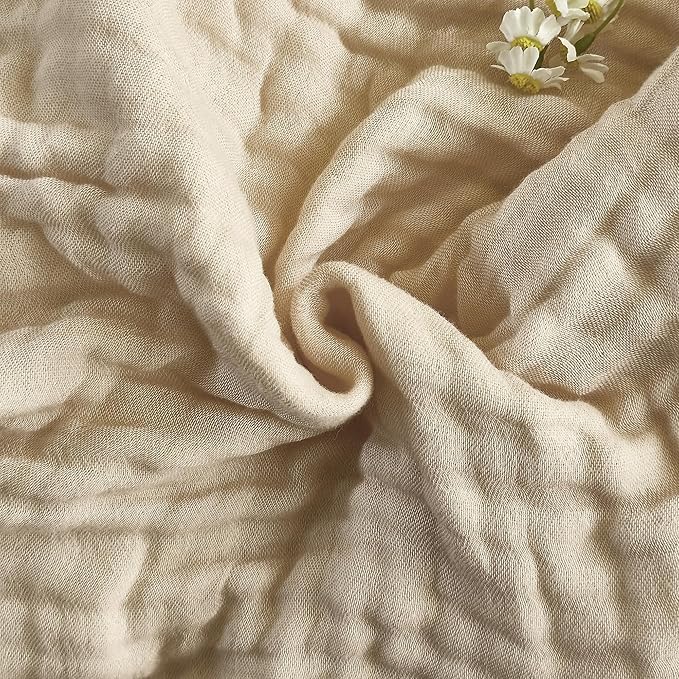 SANACYNA Muslin Blankets 100% Cotton 6-Layer Gauze Gray Grid Bed Blanket Lightweight Soft and Breathable King Blanket for Sofa Bed Coverlet Both Sides (Light Tan, Baby 30"x40")