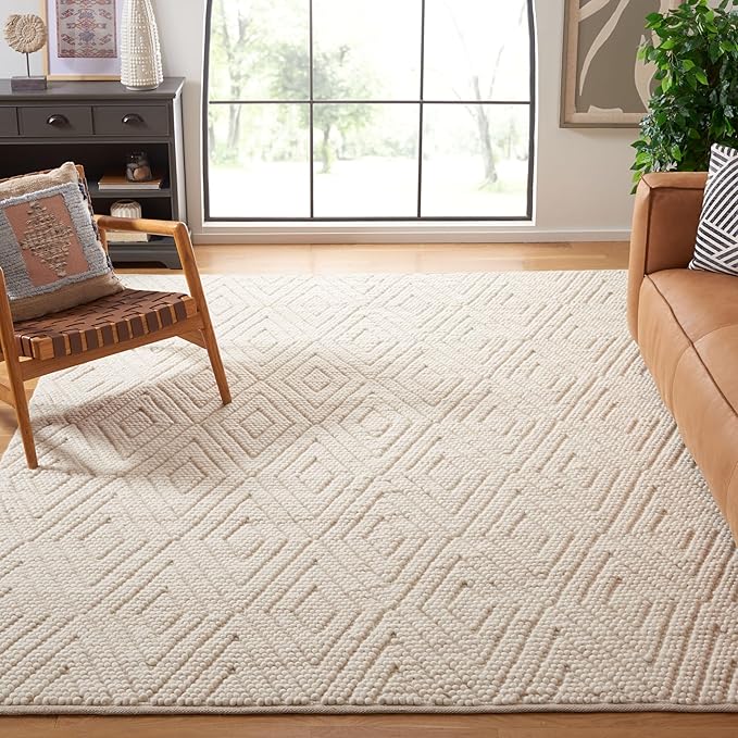 SAFAVIEH Area Rug 8x10 - Natura Collection - Large - Ivory, Handmade Wool, Trellis Pattern, Ideal for Living Room, Bedroom, Dining Space (NAT224A)