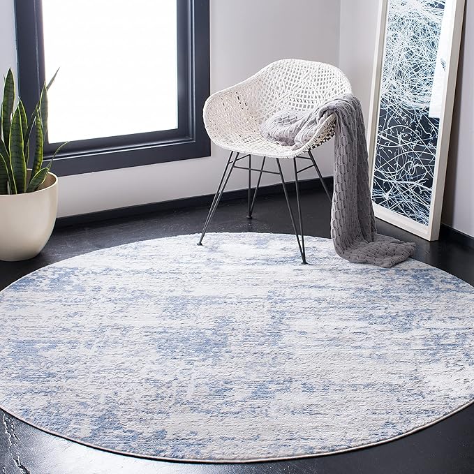 SAFAVIEH Amelia Collection Area Rug - 12' Round, Ivory & Blue, Modern Abstract Design, Non-Shedding & Easy Care, Ideal for High Traffic Areas in Living Room, Bedroom, Dining (ALA700A-12R)