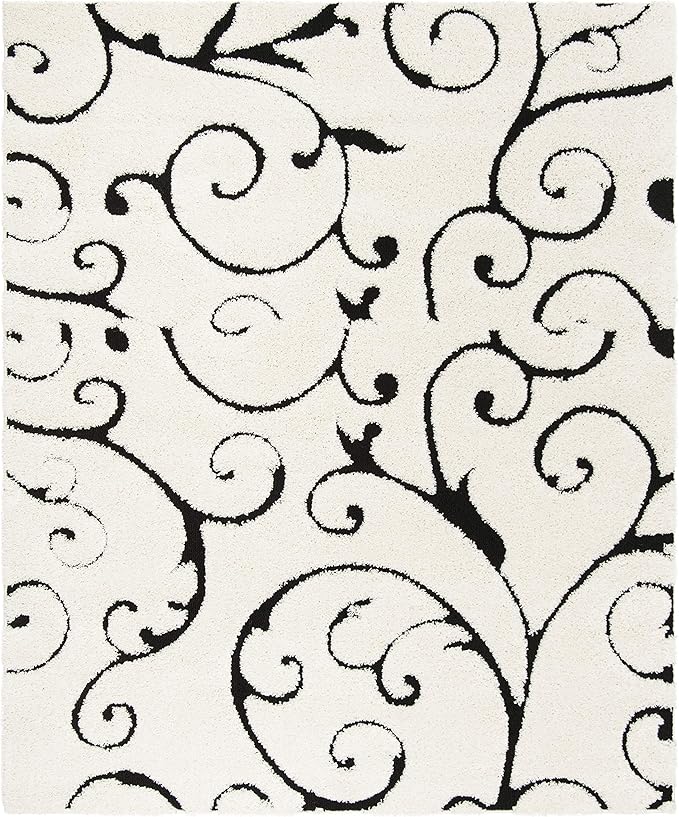 SAFAVIEH Florida Shag Collection Area Rug - 9' Square, Ivory & Black, Scroll Design, Non-Shedding & Easy to Clean, High-Low Plush Pile, Ideal for Living Room, Bedroom, Dining Space (SG455-1290)