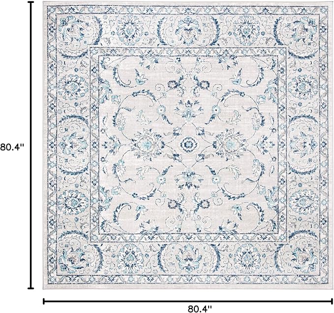 SAFAVIEH Brentwood Collection Area Rug - 6'7" Square, Light Grey & Blue, Oriental Floral Scroll Design, Non-Shedding & Easy Care, Ideal for High Traffic Areas in Living Room, Bedroom (BNT854G)