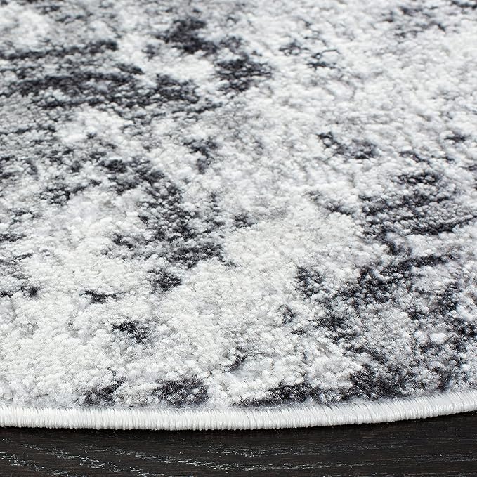 SAFAVIEH Amelia Collection Area Rug - 6'7" Round, Grey & Ivory, Modern Abstract Design, Non-Shedding & Easy Care, Ideal for High Traffic Areas in Living Room, Bedroom (ALA705G)