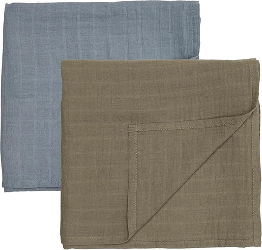 Baby Swaddle – Organic Cotton Muslin Baby Swaddles for Newborns 47” x 47” 2-Pack (Sage Green/Tradewinds)