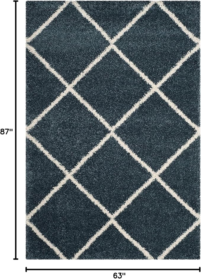 SAFAVIEH Hudson Shag Collection Area Rug - 5'3" x 7'6", Slate Blue & Ivory, Modern Trellis Design, Non-Shedding & Easy Care, 2-inch Thick Ideal for High Traffic Areas in Living Room, Bedroom (SGH281L)