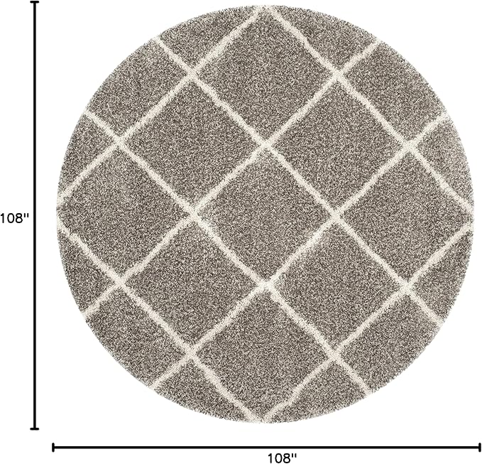 SAFAVIEH Hudson Shag Collection 9' Round Grey/Ivory SGH281B Modern Diamond Trellis Non-Shedding Living Room Bedroom Dining Room Entryway Plush 2-inch Thick Area Rug