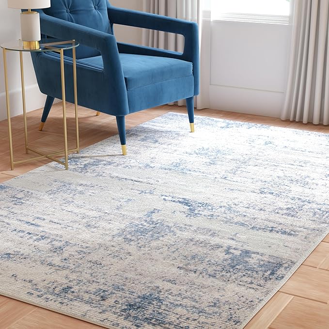 SAFAVIEH Area Rug 6x8 - Amelia Collection - Ivory & Blue, Modern Abstract Design, Non-Shedding & Easy Cleaning, Ideal for Living Room, Bedroom, Dining Space (ALA700A)