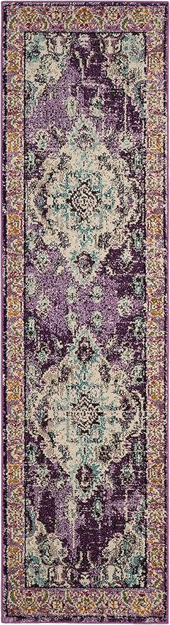 SAFAVIEH Monaco Collection Runner Rug - 2'2" x 6', Violet & Light Blue, Non-Shedding & Easy to Clean, Distressed Medallion Design, Ideal for Hallway, Foyer, Entryway, Kitchen, Bedroom (MNC243L)