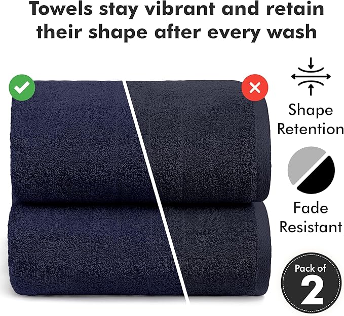 Bath Sheets – Extra Large Bathroom Sheet Set – Pack of 2 Jumbo Towels Navy Blue (71x35in) – 100% Cotton Soft Quick Dry Large Bath Towels for Adults Hotel Spa Bathroom Use