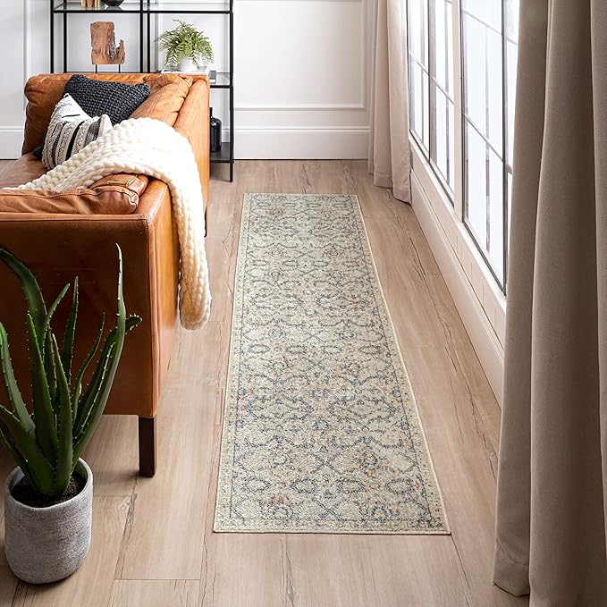 Mohawk Home Garrett Floral Ornamental Cream 2' x 8' Area Rug Perfect for Living Room, Dining Room, Office