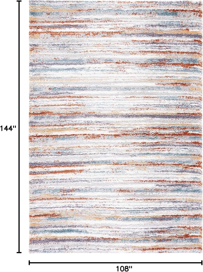 SAFAVIEH Berber Shag Collection Area Rug - 9' x 12', Blue Rust & Ivory, Stripe Design, Non-Shedding & Easy Care, 1.25-inch Thick Ideal for High Traffic Areas in Living Room, Bedroom (BER565A)