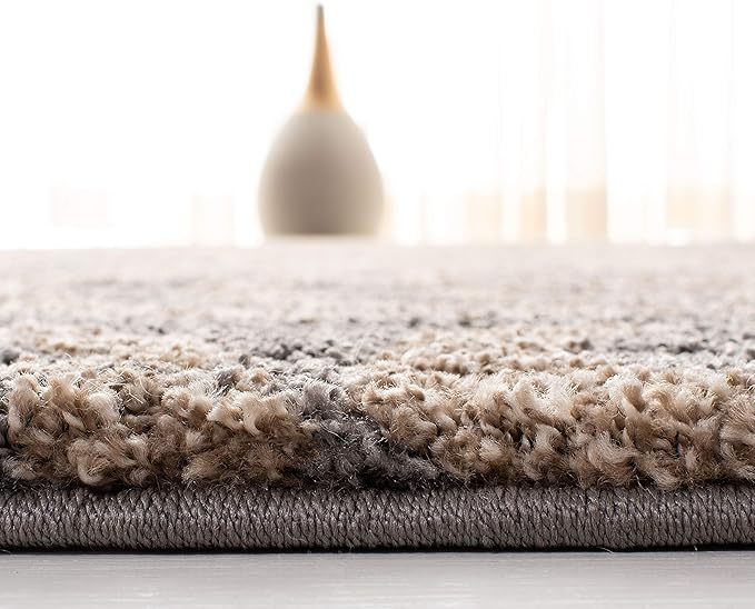 SAFAVIEH Florida Shag Collection Area Rug - 8'6" x 12', Grey & Beige, Damask Design, Non-Shedding & Easy Care, 1.2-inch Thick Ideal for High Traffic Areas in Living Room, Bedroom (SG462-8013)