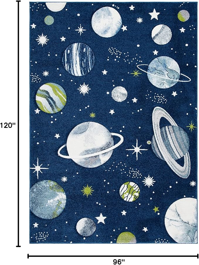 SAFAVIEH Area Rug 8x10 - Carousel Kids Collection - Large - Navy & Ivory, Non-Shedding & Easy Cleaning, Ideal for Boys & Girls in Playroom, Nursery, Bedroom (CRK103N)