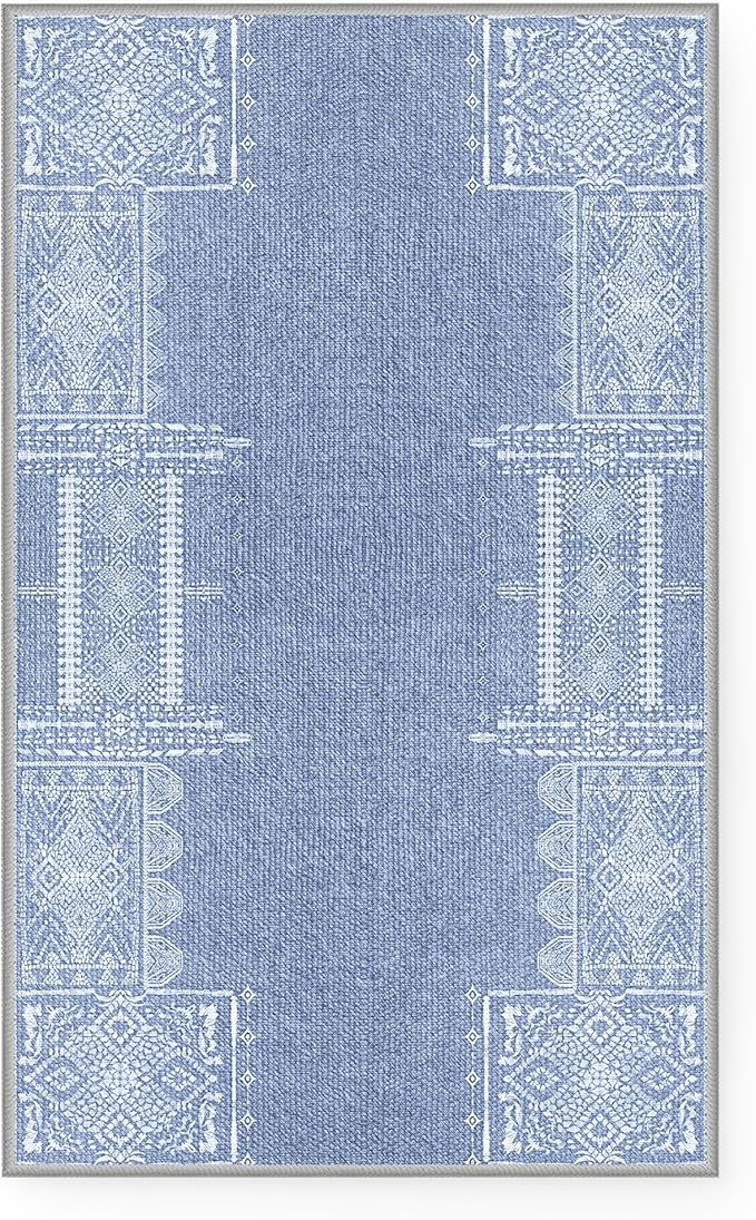 NICETOWN Blue Runner Rug for Hallway Non Slip - 2x6 Carpet Thin Washable Geometric Washable Rug Kitchen Throw Carpet for Kitchen Bedroom Laundry Room, Stone Blue