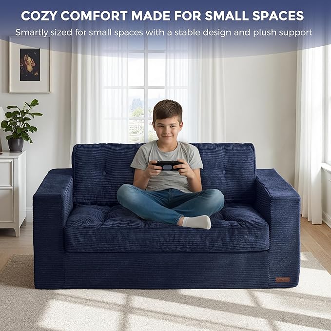 MAXYOYO Loveseat Sofa Couch, Upholstered Bean Bag Chair Cloud 2-Seat for Adults, Boneless Couch with Tufted Cushion & Pillows, Sofa in A Box, No Assembly Required, Navy