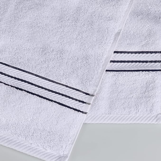 Superior Hotel Turkish Cotton 6 Piece Hand Towel Set, Ultra Plush Spa Quality Heavyweight Essentials for Vanity, Thick Absorbent and Soft, Dobby Border, Includes 6 Hand Towels, Navy Blue