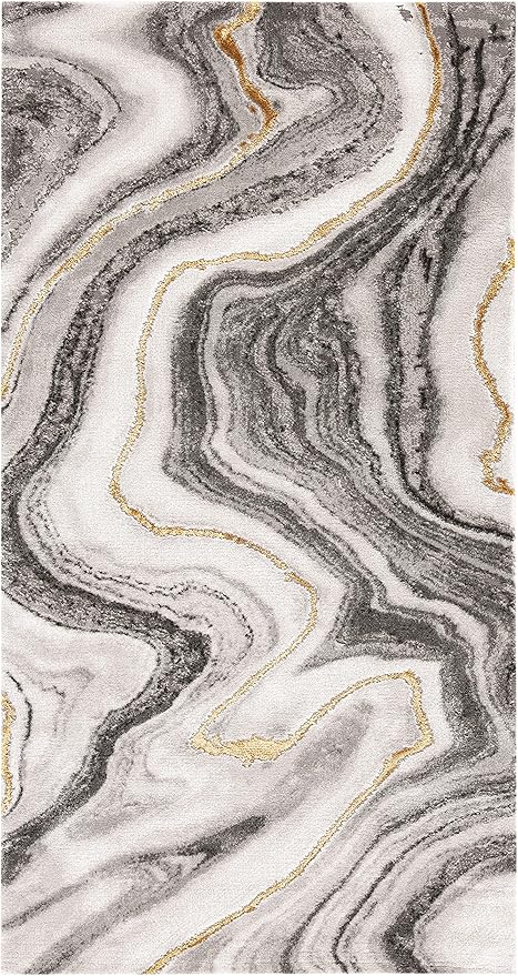 SAFAVIEH Craft Collection Accent Rug - 2'7" x 5', Grey & Gold, Modern Abstract Design, Non-Shedding & Easy Care, Ideal for High Traffic Areas in Entryway, Living Room, Bedroom (CFT819F)