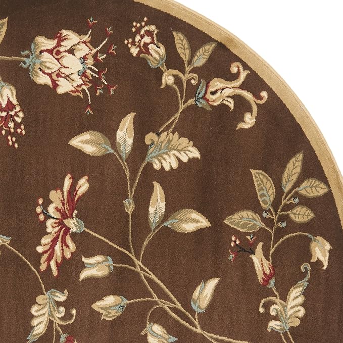 SAFAVIEH Lyndhurst Collection Area Rug - 5'3" Round, Brown & Multi, Traditional Floral Design, Non-Shedding & Easy Care, Ideal for High Traffic Areas in Living Room, Bedroom (LNH552-2591)