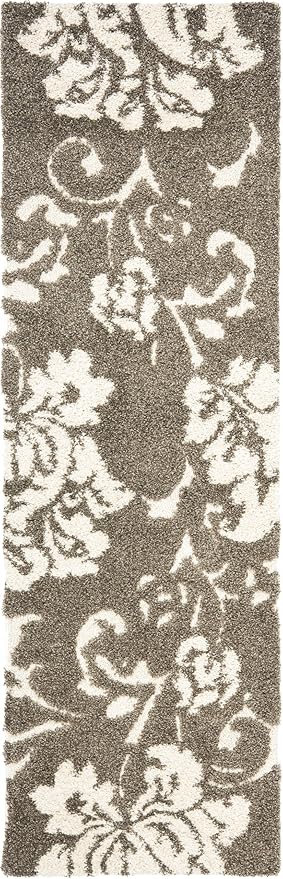 SAFAVIEH Florida Shag Collection Runner Rug - 2'3" x 11', Smoke & Beige, Floral Design, Non-Shedding & Easy Care, 1.2-inch Thick Ideal for High Traffic Areas in Living Room, Bedroom (SG458-7913)