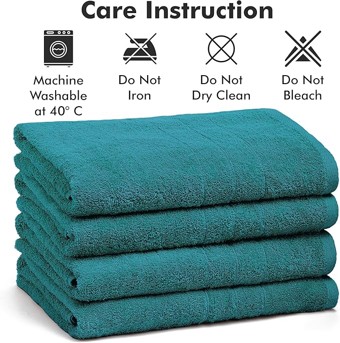 Bath Towels Set of 4 – 100% Cotton Teal Extra Large Towels for Bathroom, Spa Use (55x28 in) – Super Soft and Quick Dry Large Bath Sheets for Adults