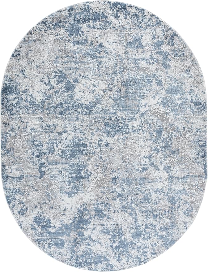 SAFAVIEH Amelia Collection Area Rug - 6' x 8' Oval, Grey & Blue, Modern Abstract Design, Non-Shedding & Easy Cleaning, Ideal for Living Room, Bedroom, Dining Space (ALA705F)