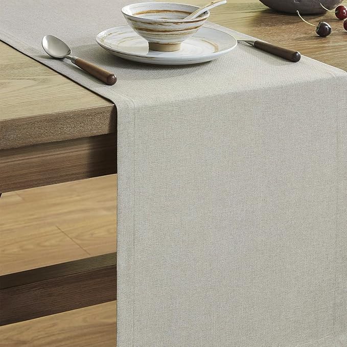 ZeeMart Basic Linen Style Table Runner, 14 x 60 Inch Vintage Grey Chambray, Rustic Farmhouse Grey Table Runners 60 Inches Long, Everyday Polyester Table Runner - Machine Washable & Easy Care