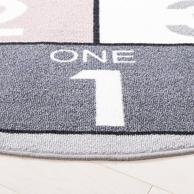 SAFAVIEH Washable Rug Kids Playhouse Collection - 6'7" Round, Grey & Pink, Slip Resistant & Easy to Clean, Ideal for Kids Room, Playroom, Nursery, Boys & Girls Room (KPH226A)