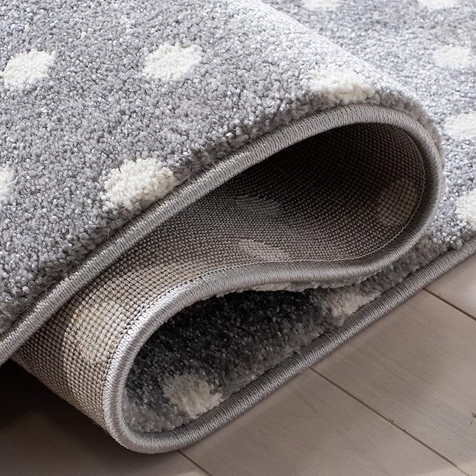 Carousel Kids Collection Area Rug - 5'3" Square, Grey & Ivory & Pink, Non-Shedding & Easy Care, Ideal for High Traffic Areas for Boys & Girls in Playroom, Nursery, Bedroom (CRK163G)