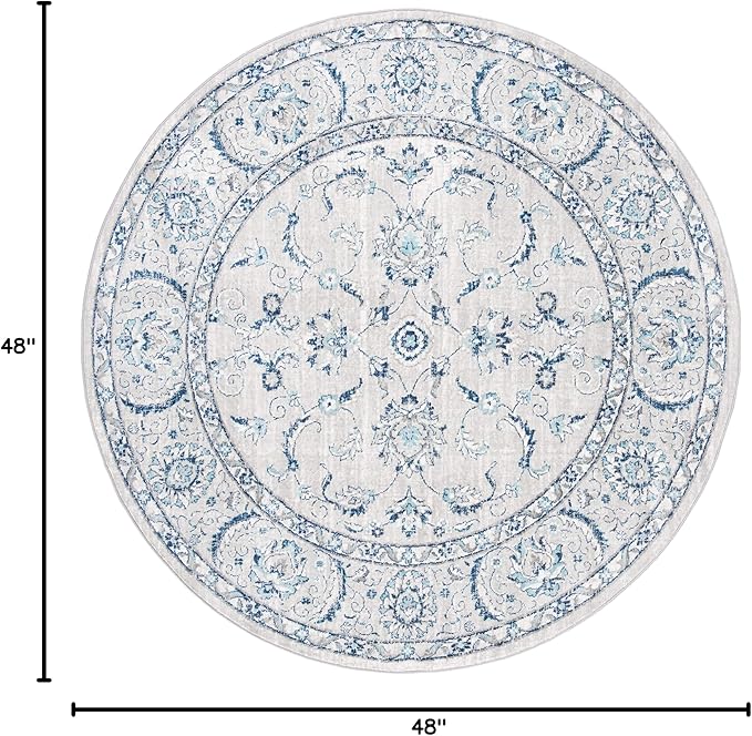 SAFAVIEH Brentwood Collection Area Rug - 4' Round, Light Grey & Blue, Oriental Design, Non-Shedding & Easy Care, Ideal for High Traffic Areas in Living Room, Bedroom, Dining (BNT854G-4SQ)