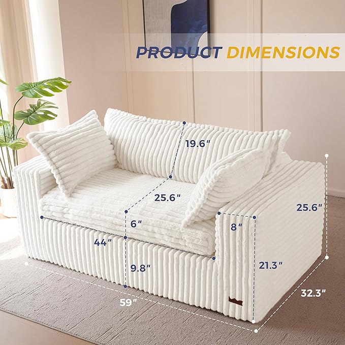 MAXYOYO 59" Bean Bag Sofa Couch, Loveseat Boneless Couch in a Box, Upholstered Small Mini Sofa with Deep Seating for Living Room Bedroom Office Apartment, No Assembly, Beige