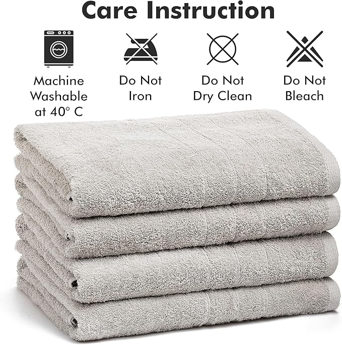 Bath Towels Set of 4 – 100% Cotton Light Grey Extra Large Towels for Bathroom, Spa Use (55x28 in) – Super Soft and Quick Dry Large Bath Sheets for Adults