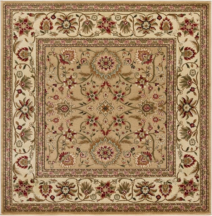 SAFAVIEH Lyndhurst Collection Area Rug - 6' Square, Beige & Ivory, Traditional Oriental Design, Non-Shedding & Easy Care, Ideal for High Traffic Areas in Living Room, Bedroom (LNH212D)