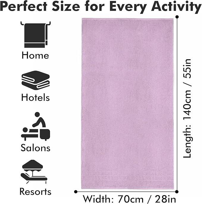 Bath Towels Set of 4 – 100% Cotton Lilac Extra Large Towels for Bathroom, Spa Use (55x28 in) – Super Soft and Quick Dry Large Bath Sheets for Adults