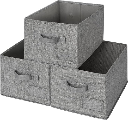 GRANNY SAYS Storage Bins for Shelves, Closet Bins with Label Holders, Fabric Storage Bin for Bedroom, Decorative Storage Containers for Organizing Living Room, Dark Gray, Medium, 3-Pack