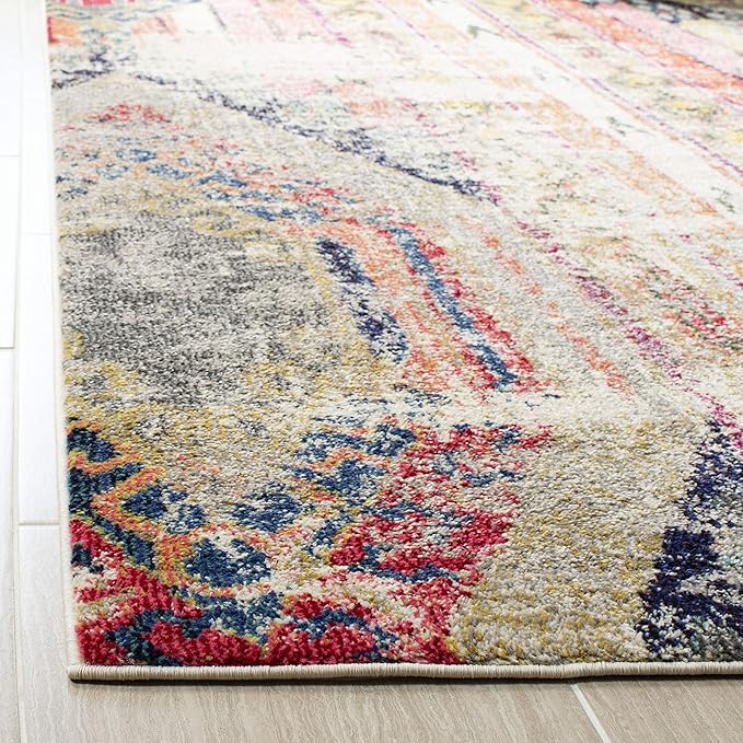 SAFAVIEH Monaco Collection Accent Rug - 3' x 5', Light Grey & Multi, Tribal Distressed Design, Non-Shedding & Easy Care, Ideal for High Traffic Areas in Entryway, Living Room, Bedroom (MNC222G)