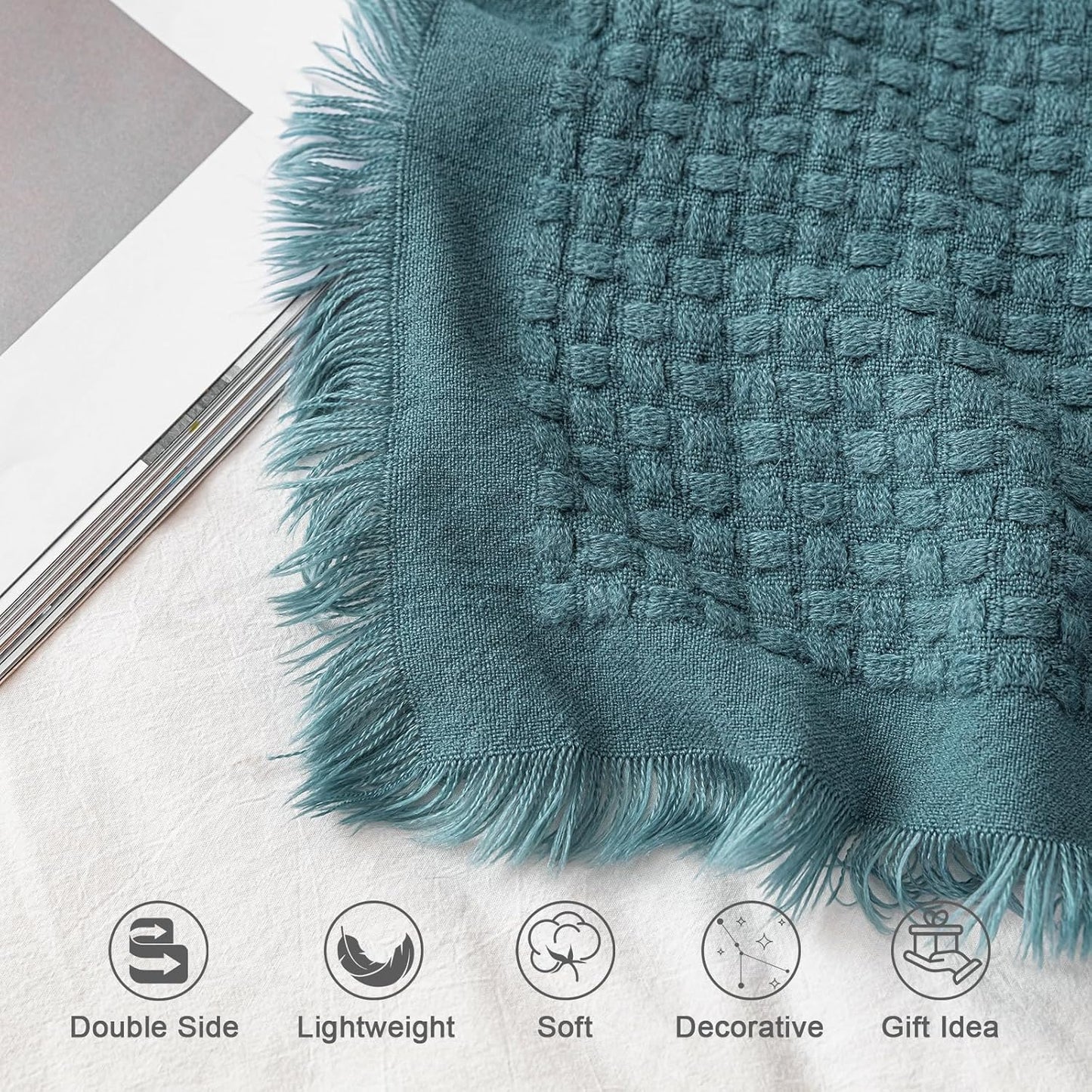 Waffle Knit Throw Blanket — Teal Blue