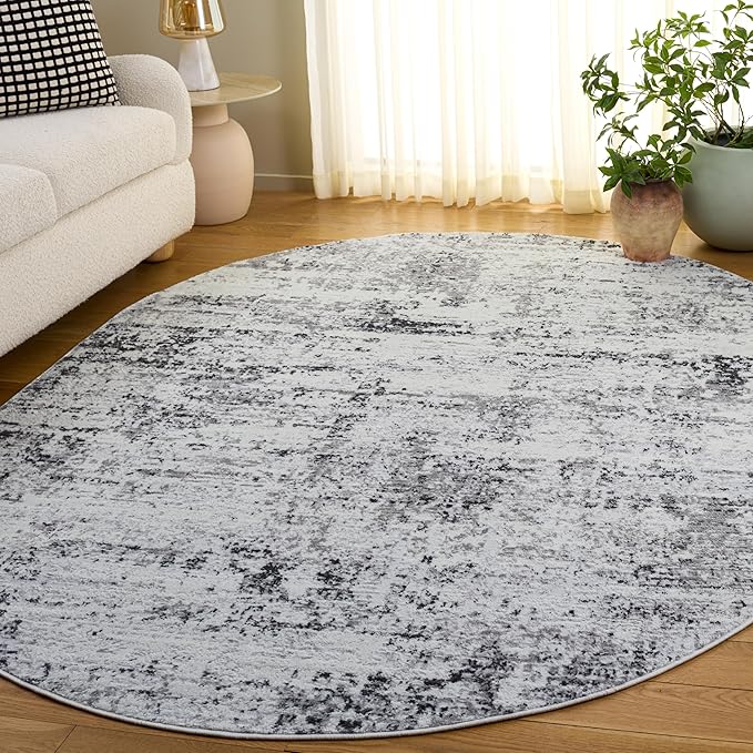 SAFAVIEH Amelia Collection Area Rug - 6' x 8' Oval, Ivory & Grey, Modern Abstract Design, Non-Shedding & Easy Cleaning, Ideal for Living Room, Bedroom, Dining Space (ALA700C)