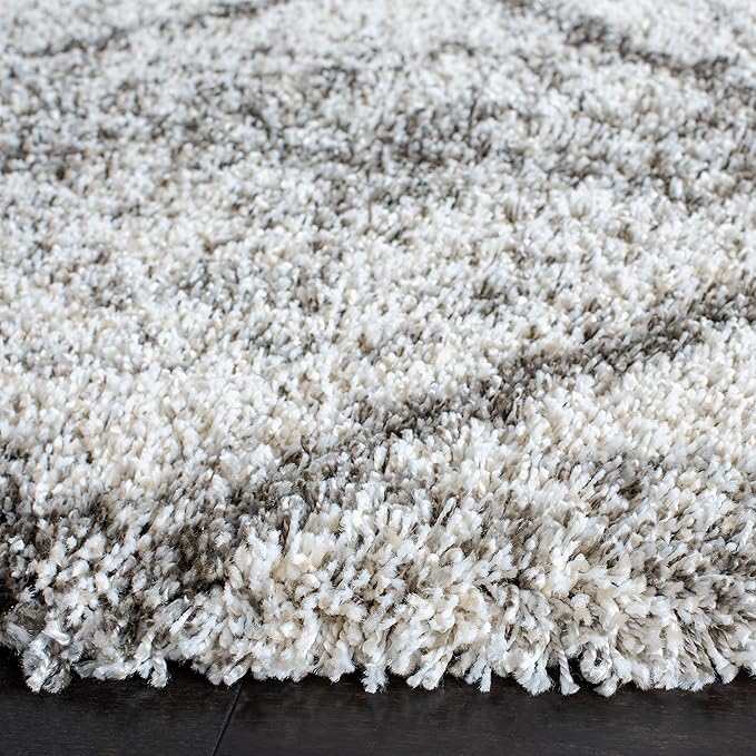 SAFAVIEH Hudson Shag Collection Area Rug - 8' Round, Grey & Beige, Modern Trellis Design, Non-Shedding & Easy Care, 2-inch Thick Ideal for High Traffic Areas in Living Room, Bedroom (SGH281J)