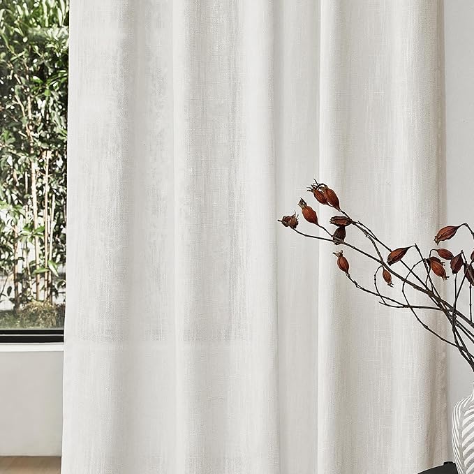 MYSKY HOME Short Curtains for Bedroom Small Windows, Light Filtering Sheer Drapes Boho Decor Country Style Kitchen Bathroom Panels Set, Light Filtering Privacy Blind, Beige White, 50x54, 2 Pieces