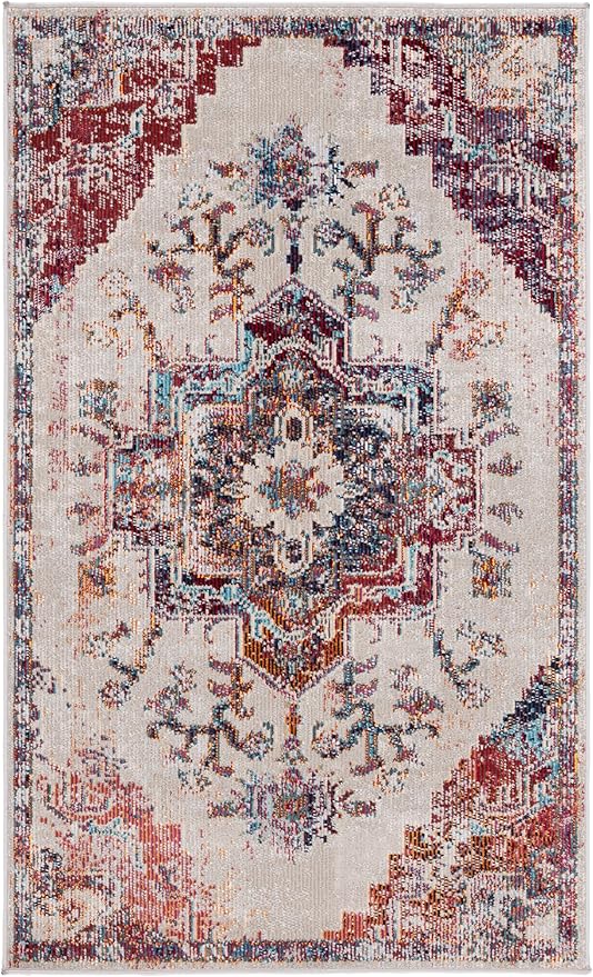 SAFAVIEH Crystal Collection Accent Rug - 3' x 5', Light Blue & Burgundy, Medallion Design, Non-Shedding & Easy Care, Ideal for High Traffic Areas in Entryway, Living Room, Bedroom (CRS501F)