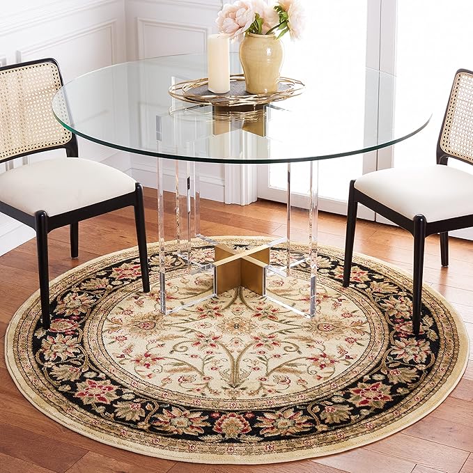 SAFAVIEH Lyndhurst Collection Area Rug - 5'3" Round, Ivory & Black, Traditional Oriental Design, Non-Shedding & Easy Care, Ideal for High Traffic Areas in Living Room, Bedroom (LNH212B)